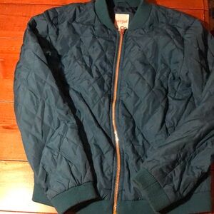 Teal Quilted Bomber Jacket